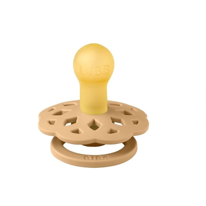 Залъгалка с кръгъл биберон, Bibs, Гума, 0-6 месеца, Бежов