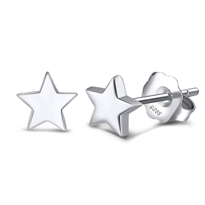 Cercei din Argint placati cu Rodiu, Simple Stars