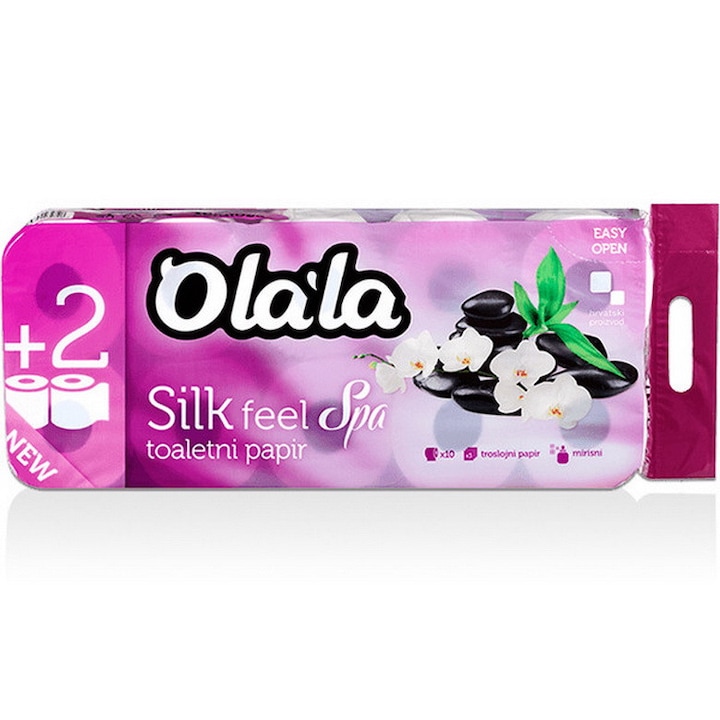 Olala Silk Feel Spa toalettpapír 3 rétegű fehér 155 lap 10 tekercses, 6csg/zsák
