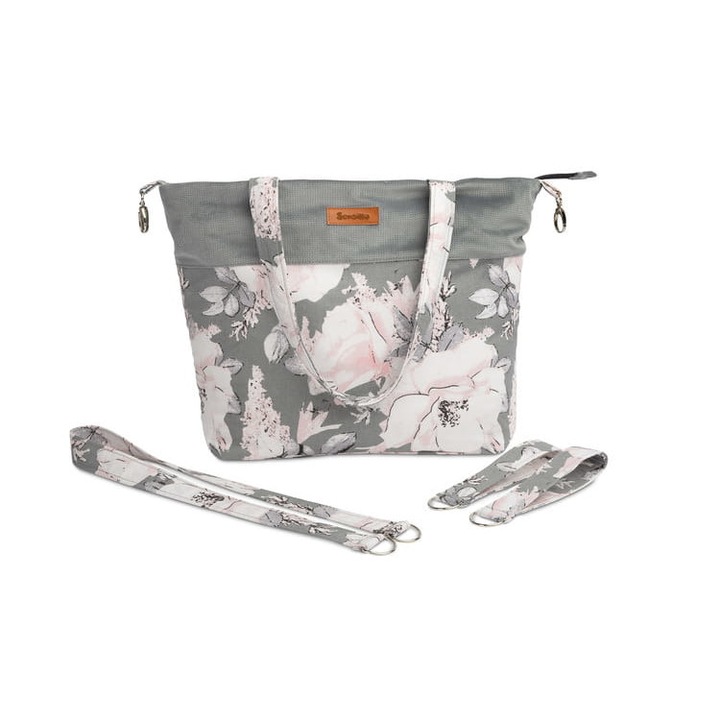 Babakocsi táska, Sensillo, pamut, szürke/rózsaszín