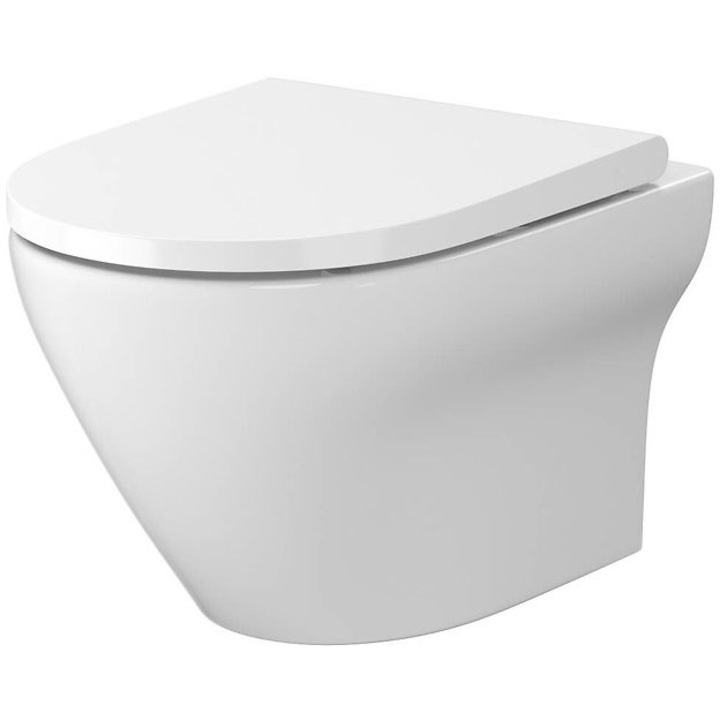 Pachet vas WC suspendat Cersanit Larga B331, oval, Clean ON, fixare ascunsa, capac Wrap duroplast slim, cadere lenta, demontare rapida