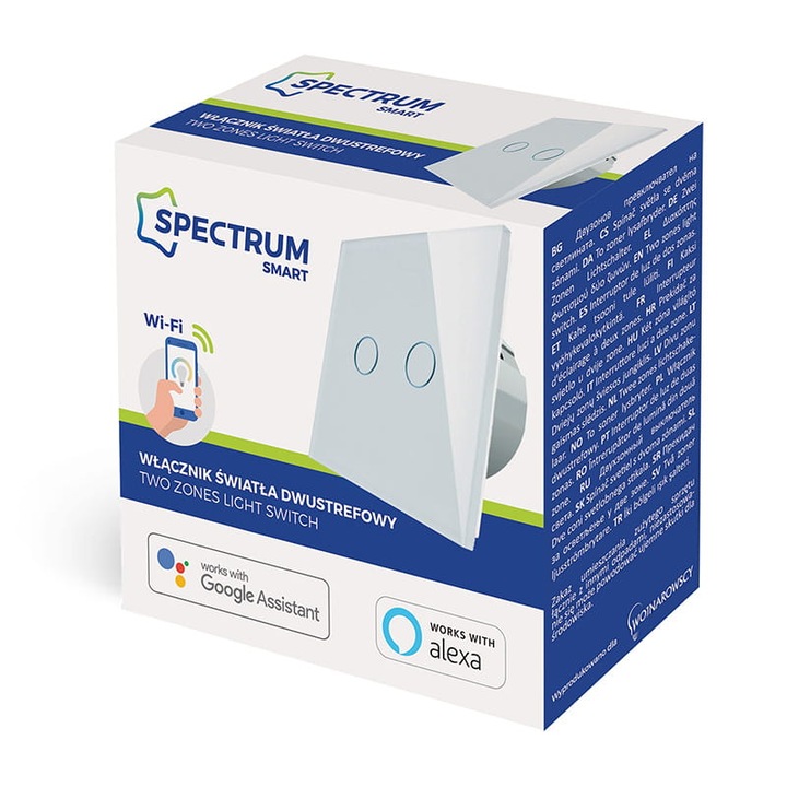 Spetrumled Smart 2 zónás/IP20 WiFi fehér kapcsoló