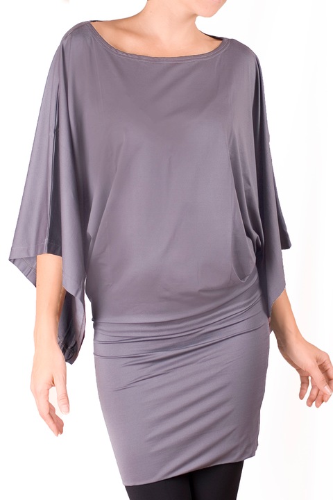 Дамска рокля Ivanel Широка с ръкав тунел, Среден ръкав, Светло сив