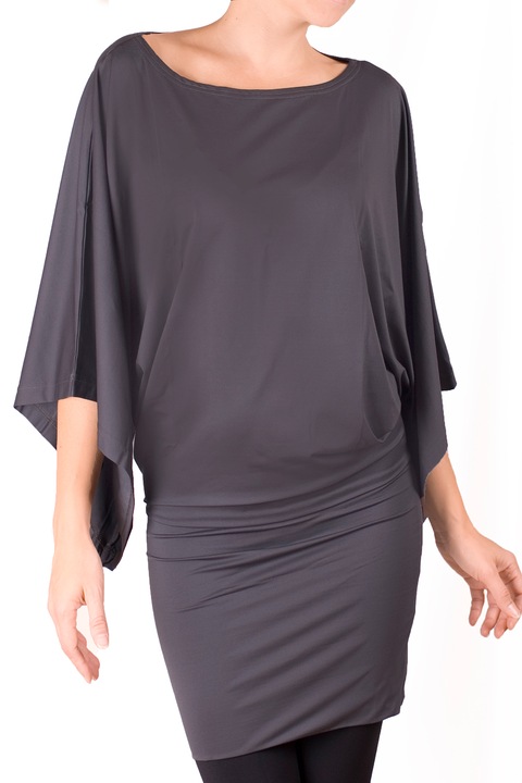 Дамска рокля Ivanel Широка с ръкав тунел, Среден ръкав, Антрацитно сиво