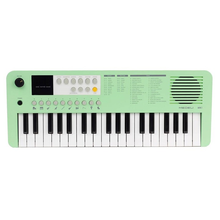 Orgona Medeli MK1GN, 37 mini billentyű, 100 hangszín, 100 ritmus, USB, zöld