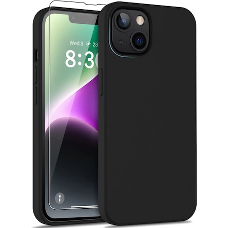 Set husa cu 2 folii protectie, Vigeer, Compatibil iPhone 14, Silicon, Negru