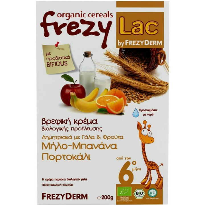 Cereale Frezyderm Frezylac Bio, Mar, Banana, Portocala, 6 luni +, 200 g