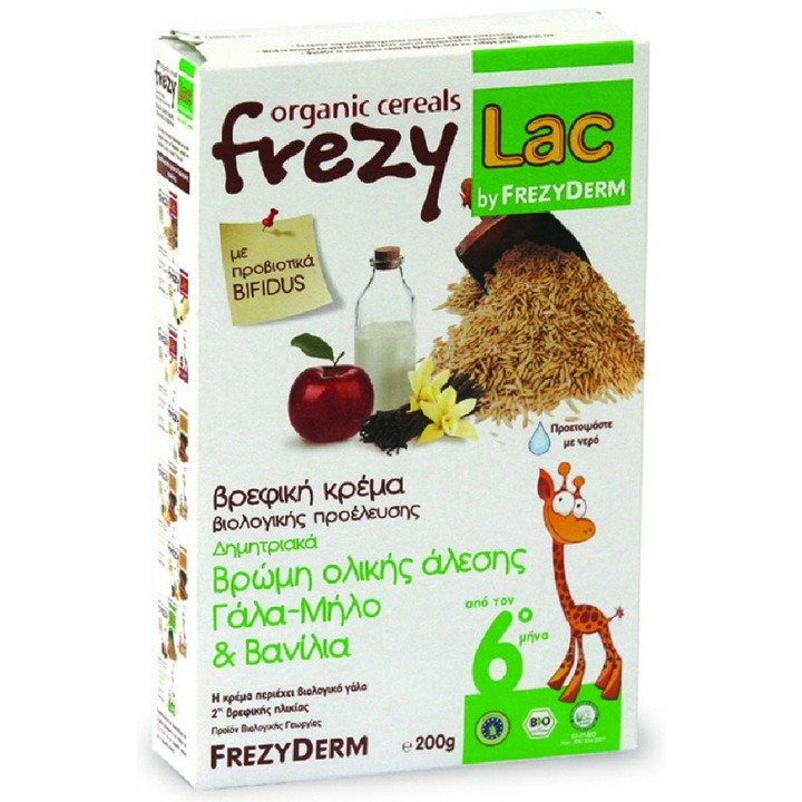 Cereale Frezyderm Frezylac Bio, Ovaz ,mere si vanilie, 6 luni +, 200 g