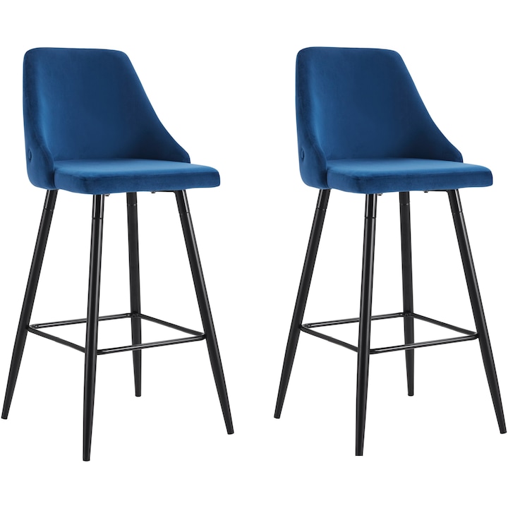 Комплект 2 бар стола Elegant Blue, 55x48x106 см, Синьо кадифе
