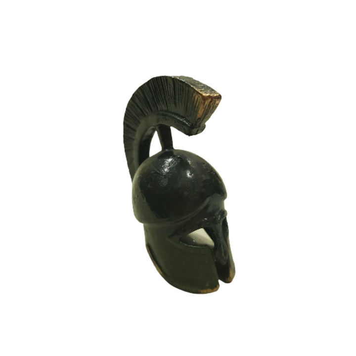 Ahelos szobor, sisak, magas címer, fém, fekete oxidáció, 6 cm