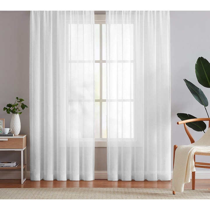 Perdea tip tesatura in cu rejansa transparenta cu ate pentru galerie, Boracay, Madison, 300x220 cm, Alb