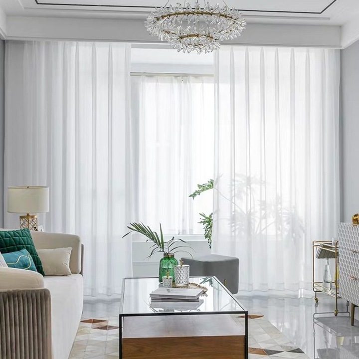 Set perdea tip tesatura in cu rejansa transparenta cu ate pentru galerie, Monaco, Madison, 500x190 cm, Alb, 2 buc