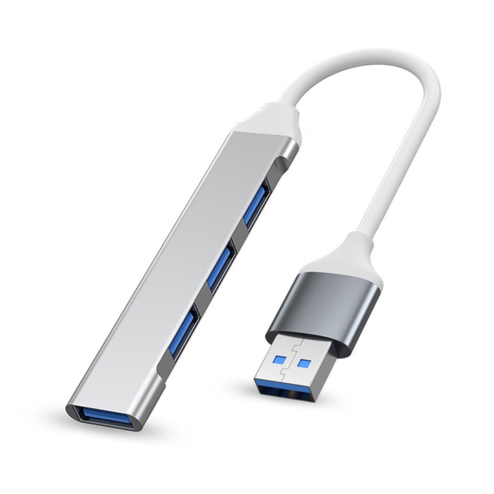 USB хъб 4 в 1, Uazeo, тип C / USB 3.0, с 4K HDMI порт, 55 W, 480 Mbps, сребрист