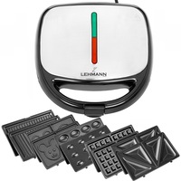 Sandwich-maker, Lehmann Masterplate 5in1, 800/1200W, 5 tavi interschimbabile, 2,8 kg, inox