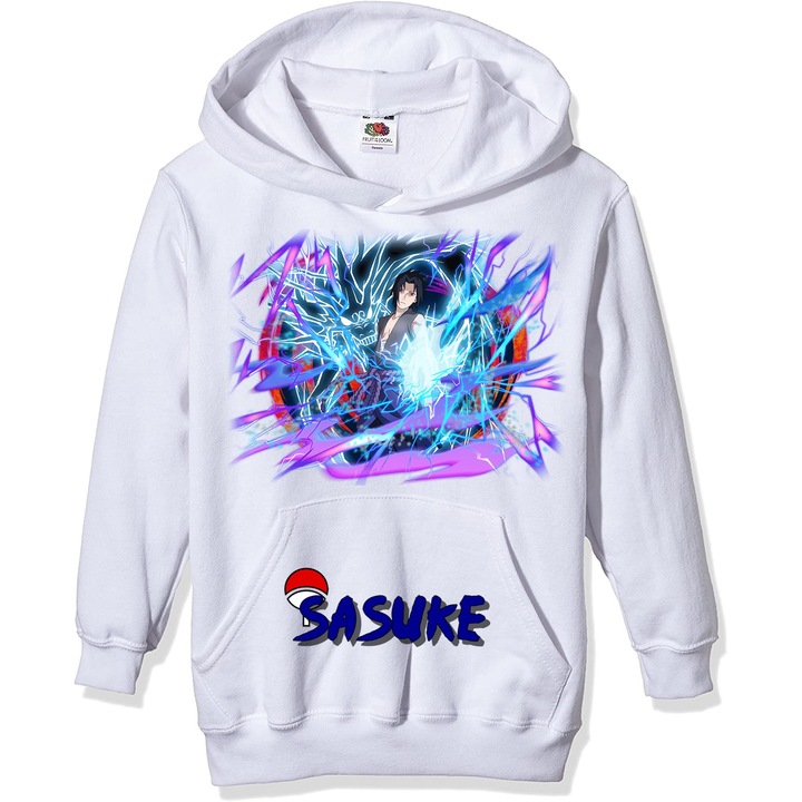 Персонализирано аниме наруто саске суичър, унисекс, бяло, M