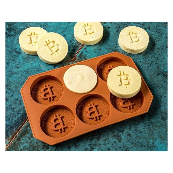 Forma din silicon pentru gheata, model monede Bitcoin, Gonga® Maro