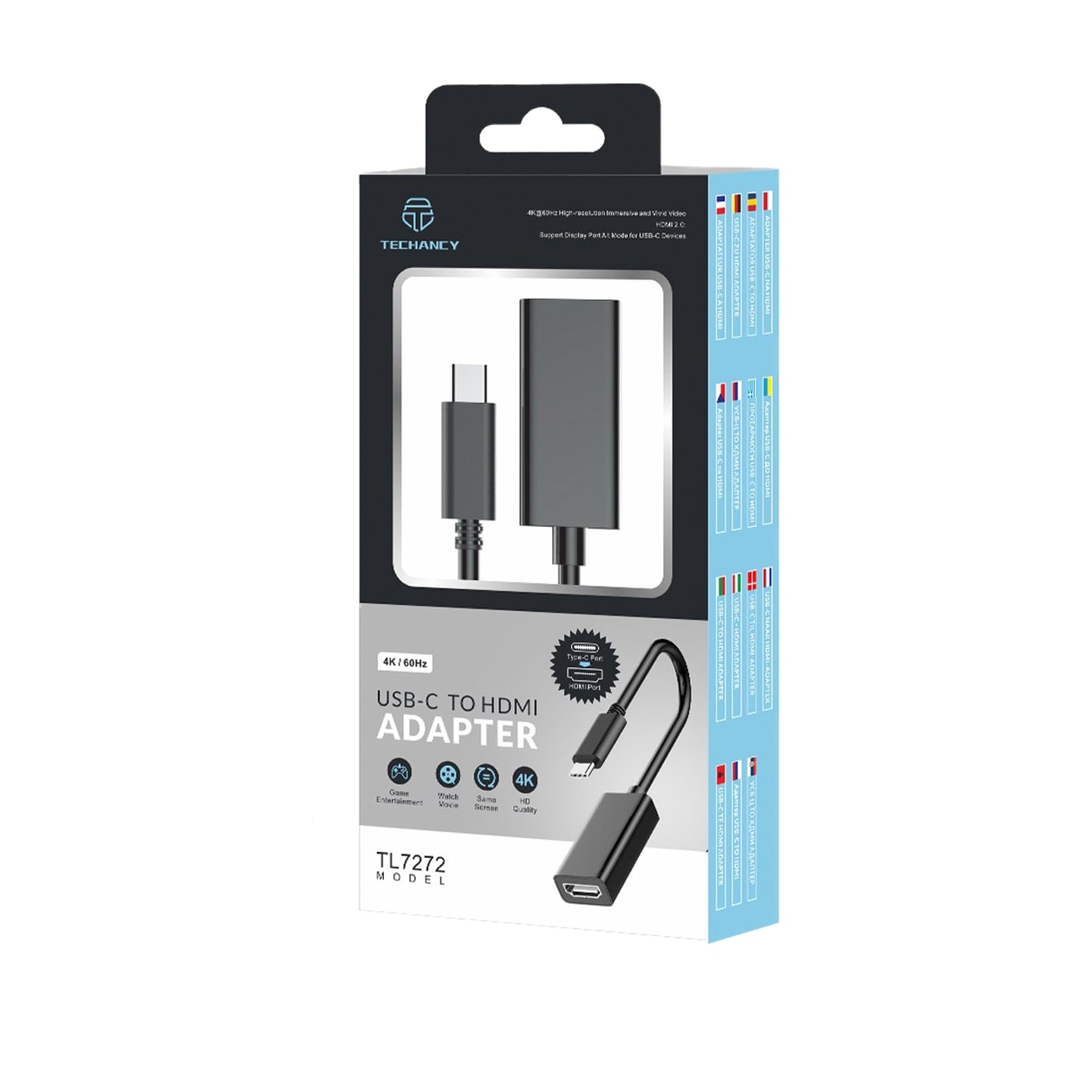 Adaptor USB-C la HDMI mama, 4k UHD, Techancy, Negru - eMAG.ro