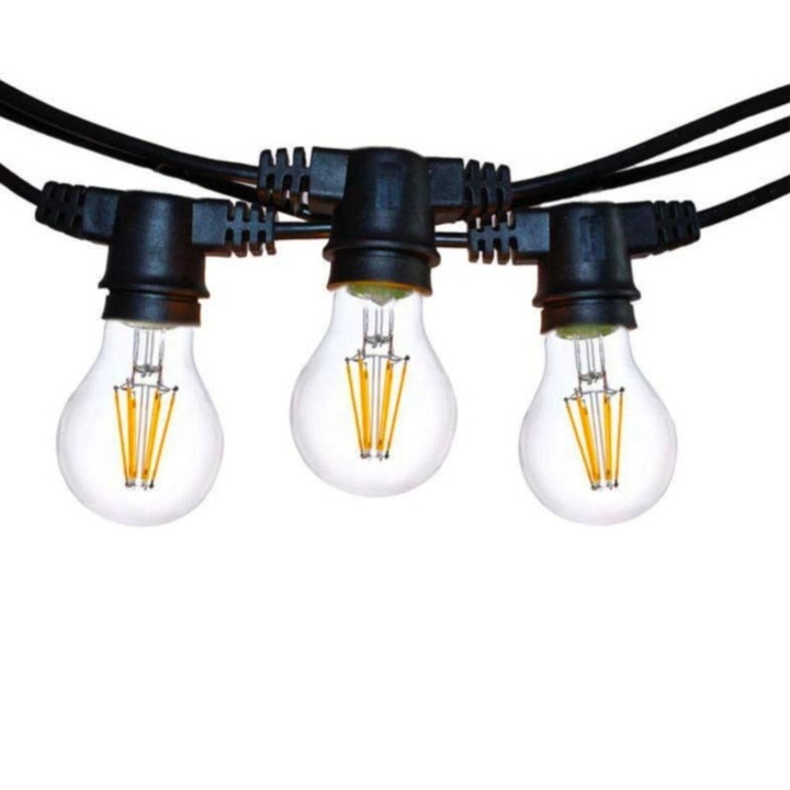 Ghirlanda Luminoasa 10m cu 10 Becuri LED Vintage 4W, ST45, E27, IP65, Interconectabila, Bec rezerva inclus