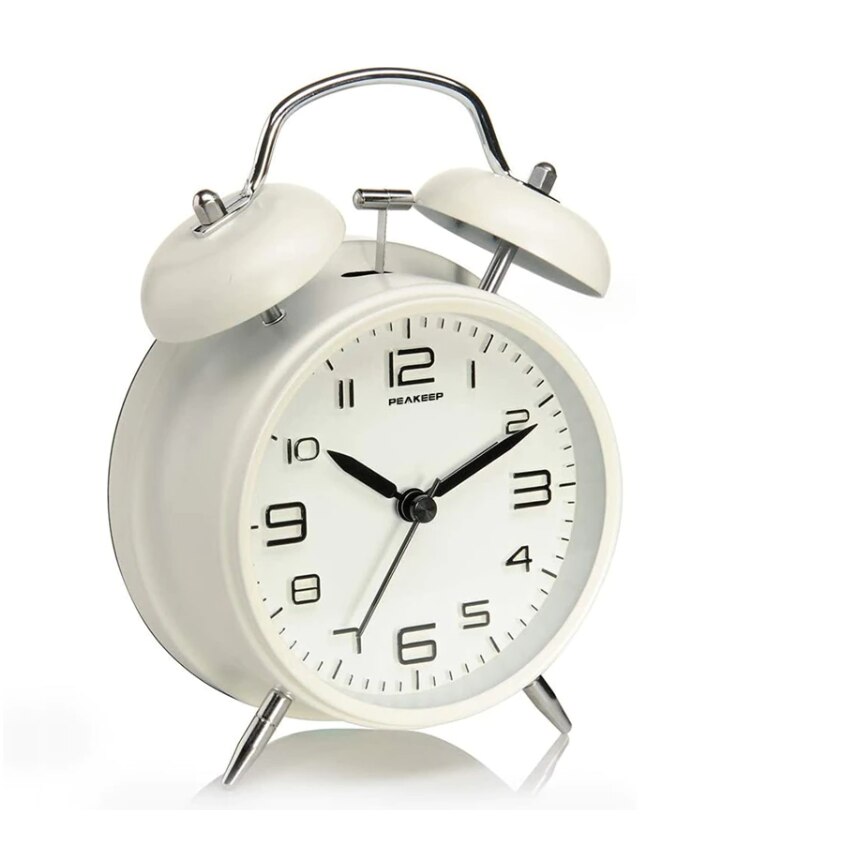Будилник с двоен звънец, метална рамка, 3D циферблат, работещ на ...