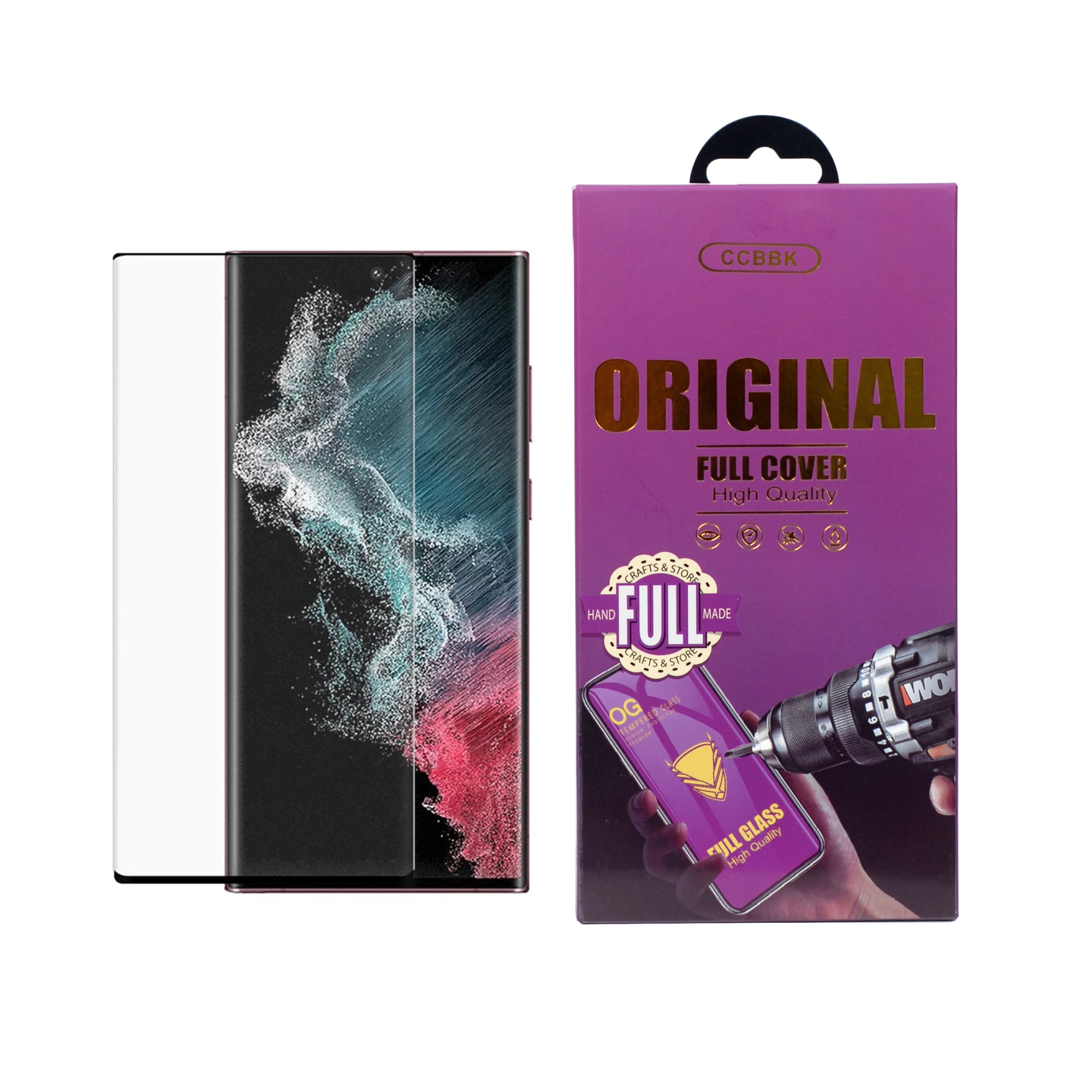 Стъклен Протектор OG за Samsung Galaxy S22 Ultra 5G, Скрийн, Черен