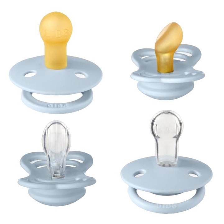 Set 4 suzete, Bibs, Cauciuc/Silicon, 0 luni+, Albastru