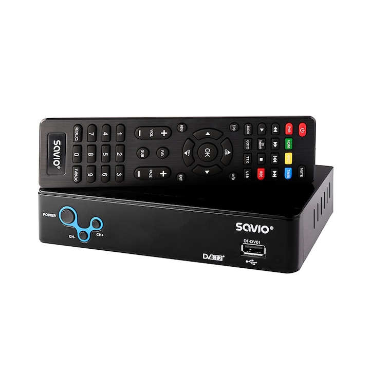 Receptor canale TV terestre Savio DT-DV01 Set-Top Box, DVB-T2 H.265 HEVC