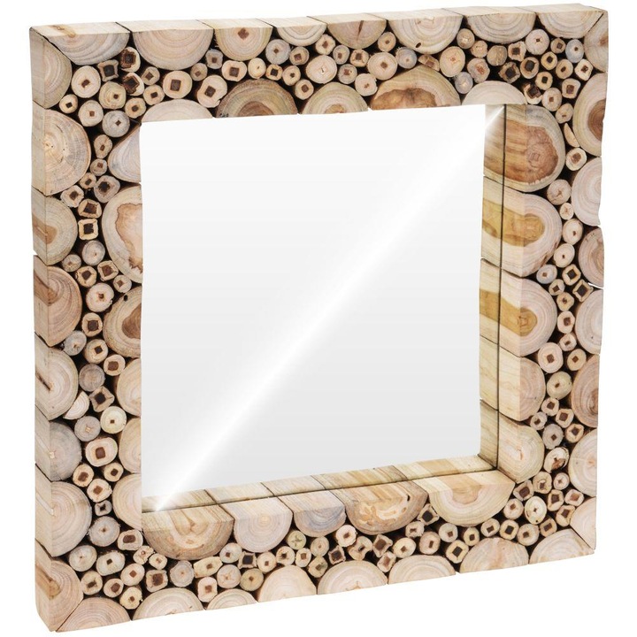 Oglinda patrata, rama de lemn, 50x50 cm