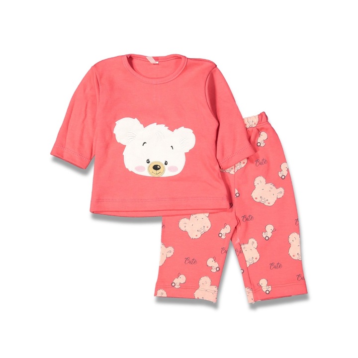 Set compleu copii Ursulet, Motat, Bumbac, Roz, Roz, 80 CM