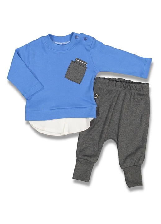 Set compleu copii, Motat, Bumbac, Gri/Albastru, Gri/Albastru