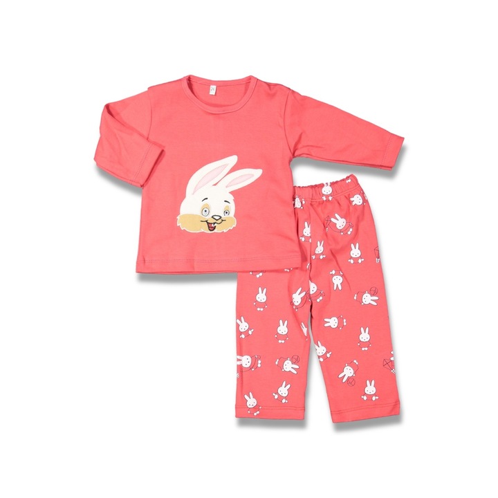 Set compleu copii Iepuras roz corai, Motat, Bumbac, Roz, 12 luni