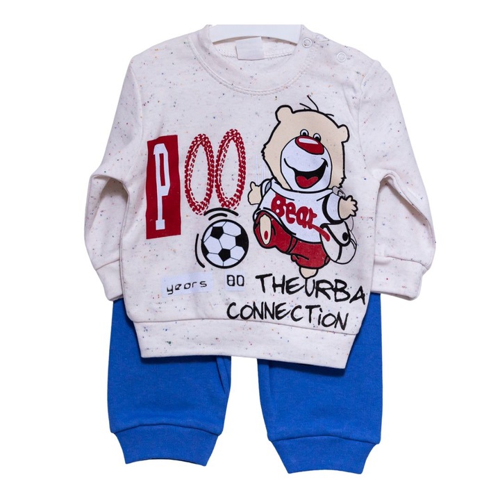 Set compleu copii Bear, Motat, 100% bumbac, Albastru, 12 luni