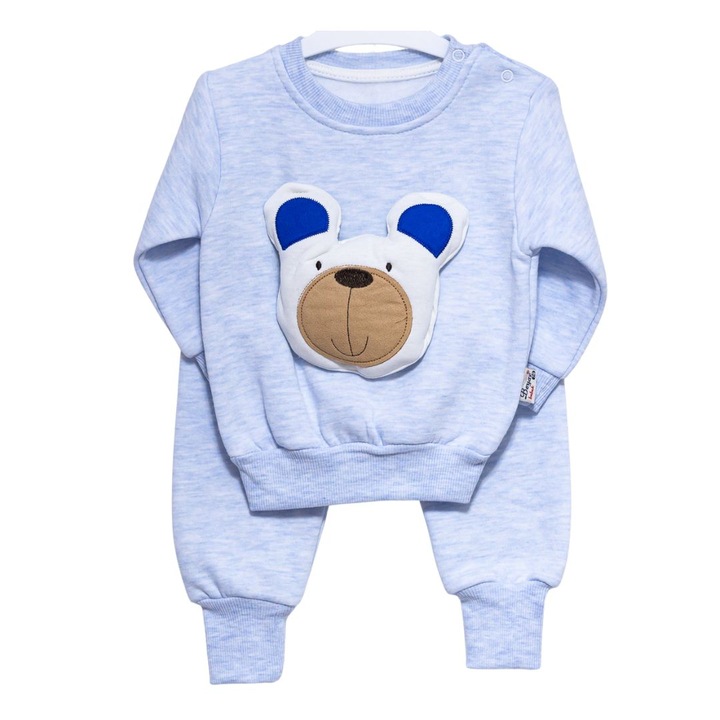 Set compleu copii Ursulet, Motat, Bumbac, Bleu, 9 luni