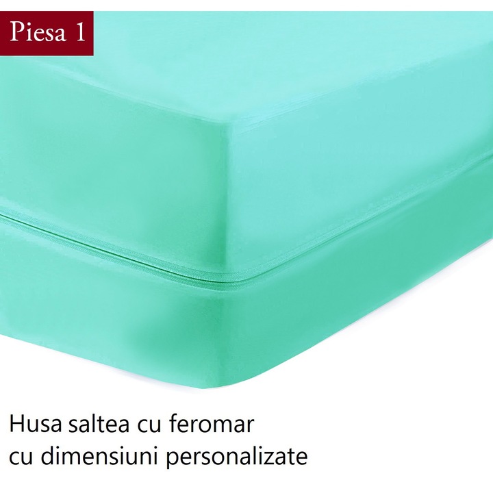 Cipzáros huzat 90/190-es matrachoz, 100% természetes pamutból, sima türkiz színű, Négyzetméter