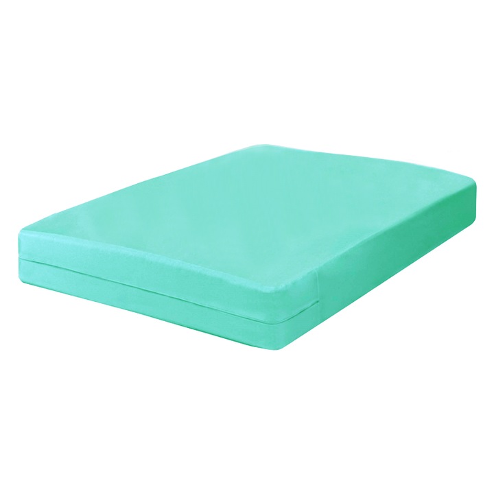 Husa cu fermoar pentru saltea de 90/200, din bumbac 100% natural, de culoare turcoaz uni, Metru Patrat