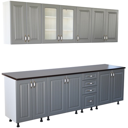 Bucatarie Zebra 260 cm din MDF Gri cu blat termoizolant culoare Stejar Ciocolata