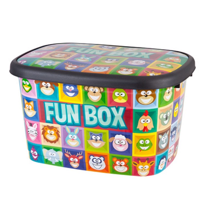 Cutie depozitare decorata cu capac 86006 Plastina, forma dreptunghiulara, material plastic, culoare multicolor, 20L