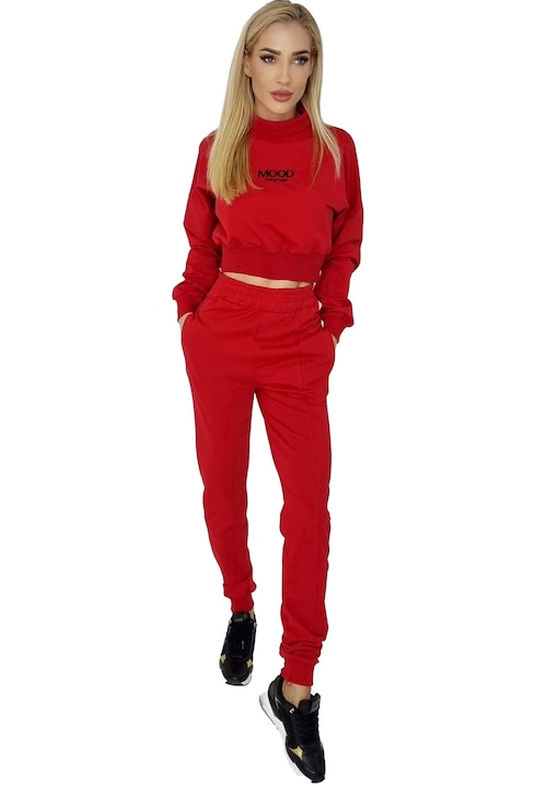Compleu sport Mood, pantaloni si bluza pe gat, Rosu