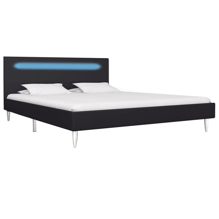 Cadru de pat cu LED-uri vidaXL, negru, 140x200 cm, material textil