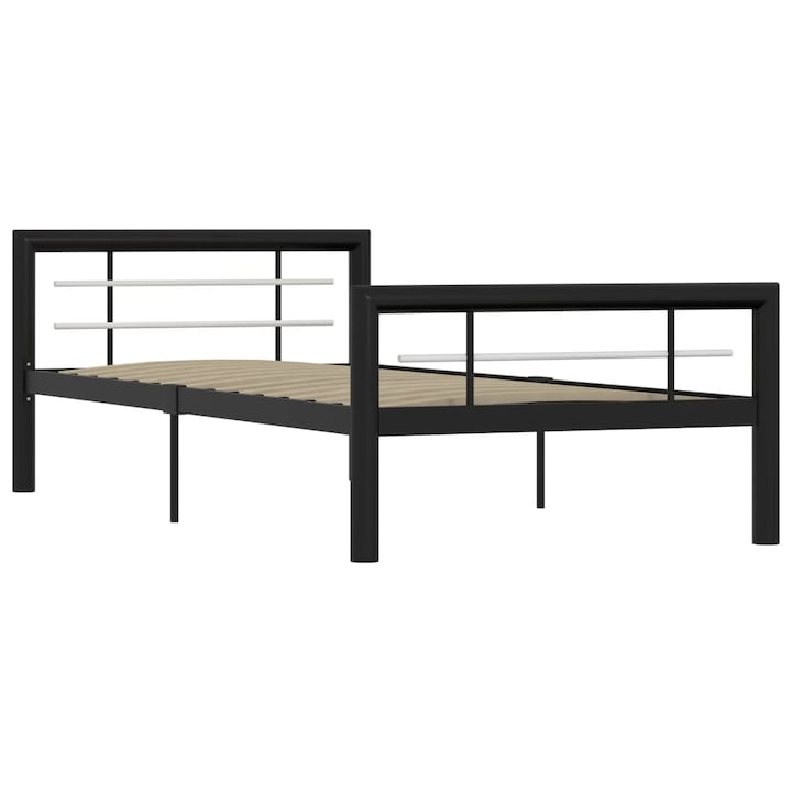 Cadru de pat, pentru Dormitor, negru si alb, 90 x 200 cm, metal - FurnitureRomania - 212 x 97,5 x 65,5 cm PRO8865086