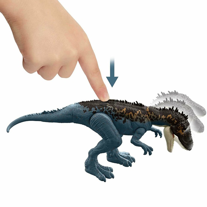 Figurina, Mattel, Jurassic World Dino Escape Dinozaur Carcharodontosaurus, 4 ani, 35x17x7 cm, Albastru/Maro/Gri