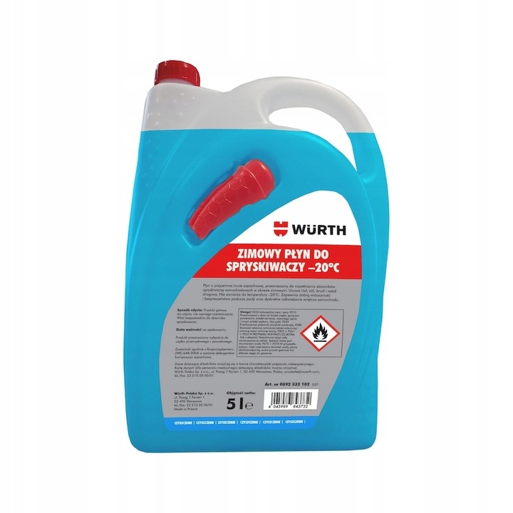 Зимна течност за стъкла Wurth, с фуния, 5л, -20 градуса