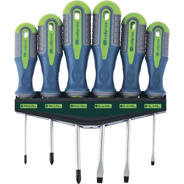 Комплект отвертки, CrV, трикомпонентни дръжки, 6 бр. Sibrtech