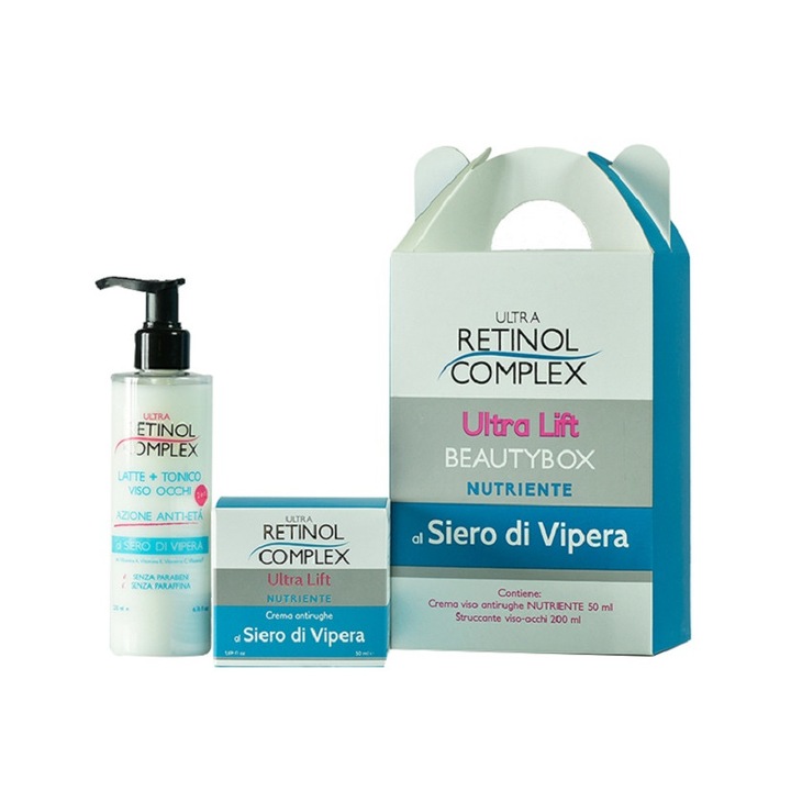 Beauty box hranitoare cu ser de vipera, Crema de fata, 50 ml si Lapte de curatare faciala, 200 ml, Ultra Retinol Complex