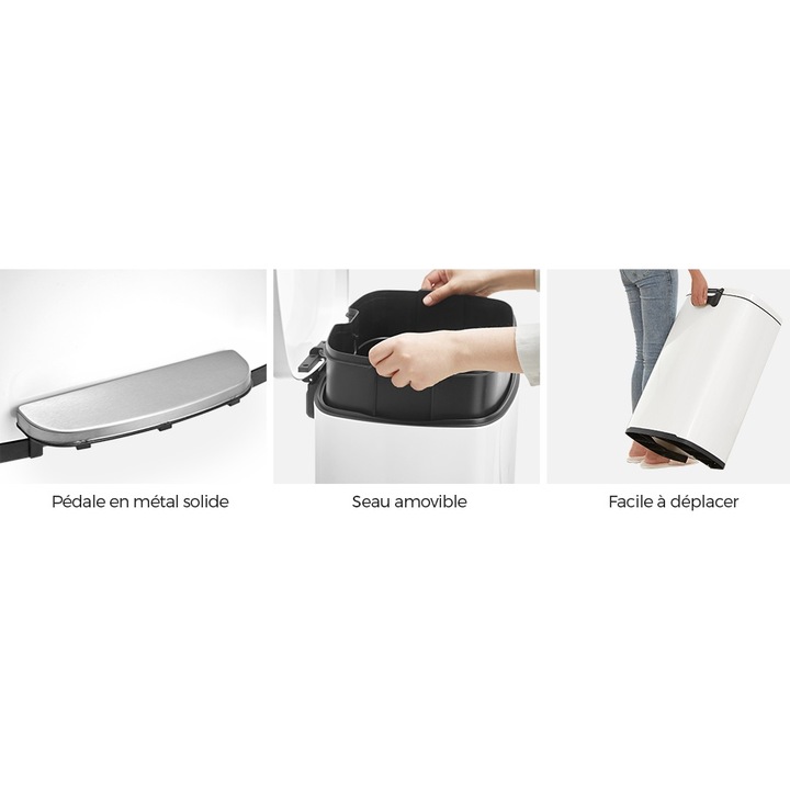 Cos de gunoi din otel cu pedala, galeata interioara plastic, capac inchidere lenta, 50L, 43x32x66cm, alb