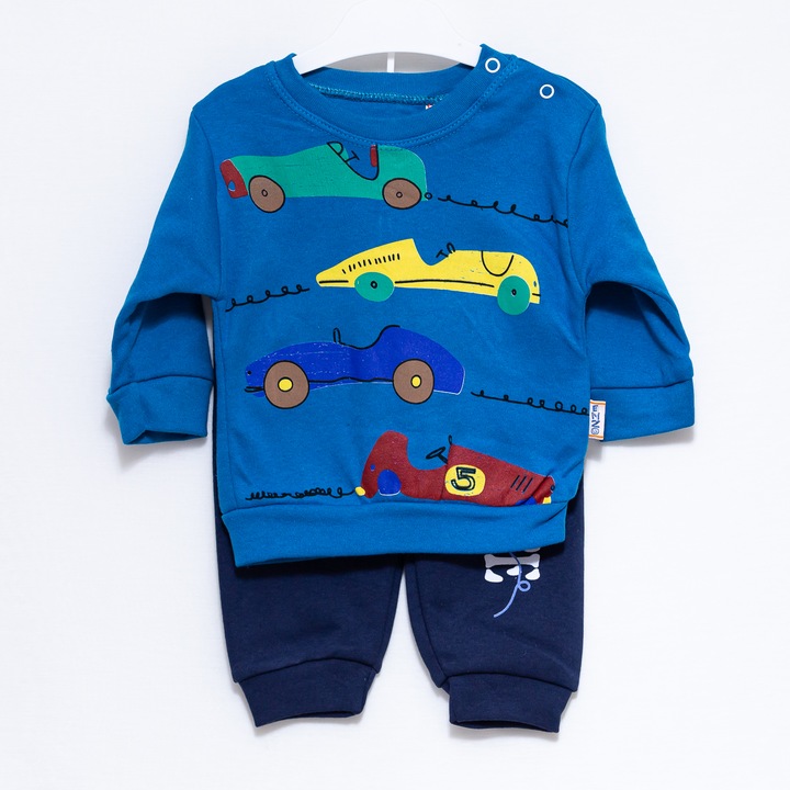 Set compleu copii Cars, Motat, 100% bumbac, Albastru