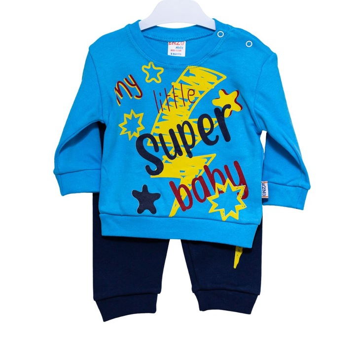 Set compleu copii Super Baby, Motat, 100% bumbac, Albastru