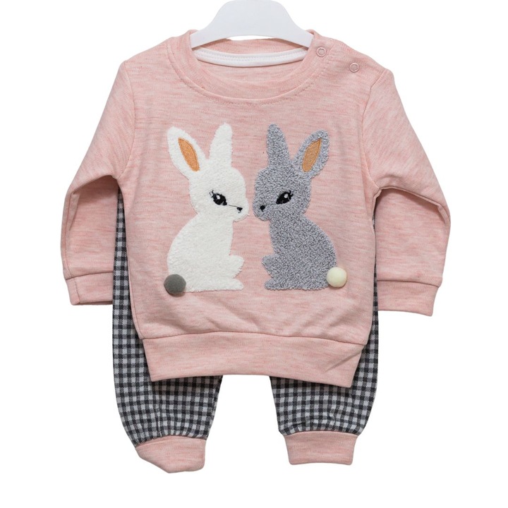 Set compleu copii Bunny, Motat, Bumbac, Somon, Roz somon, 74 CM