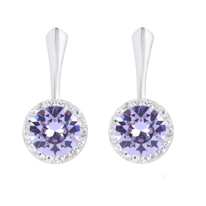 Cercei argint LvlM10B Vio, tortite lungi, violet deschis cu alb, 10mm diametru