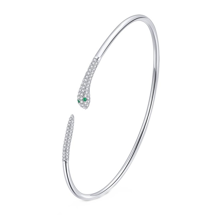 Bratara din Argint cu cristale Zirconiu, placata cu Rodiu, Snake Green Diamonds