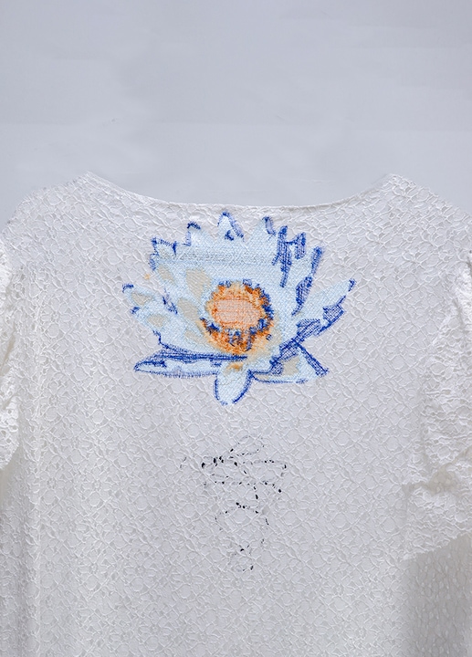 Rochie de vacanta cu broderie de matase, alb, S-M-L